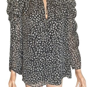 CeCe Black and White Leopard Print Blouse lined M/L